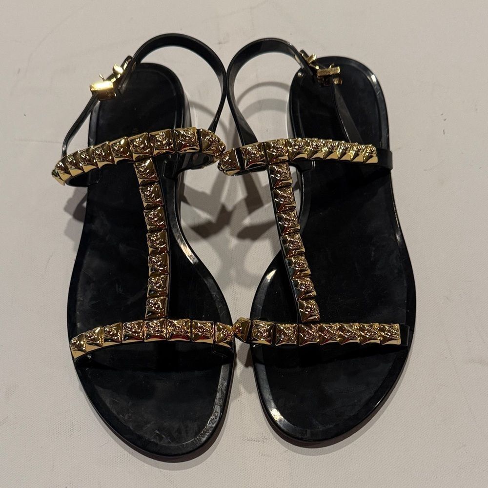 Stuart Weitzman Black and Gold Sandals